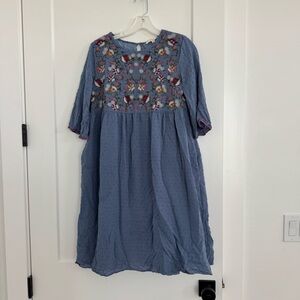 Orange Creek Blue Floral Embroidered Midi Dress